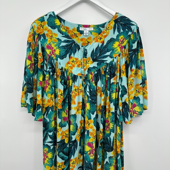 Go Softly Patio House Dress Lounge MuMu Plus Size 2X Pockets Zip Floral‎ FLAW - Picture 3 of 12